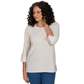 Women's Alfred Dunner Classic Spliced Texture Metallic Studded Top