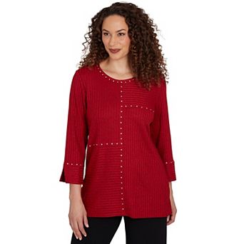 Women's Alfred Dunner Classic Spliced Texture Metallic Studded Top