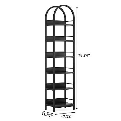 6 Tier Corner Storage Bookshelf With Arched Top And Adjustable Feet For Stable Placement