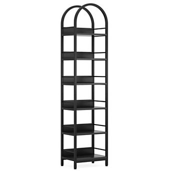 6 tier Corner Storage Bookshelf With Arched Top And Adjustable Feet For Stable Placement