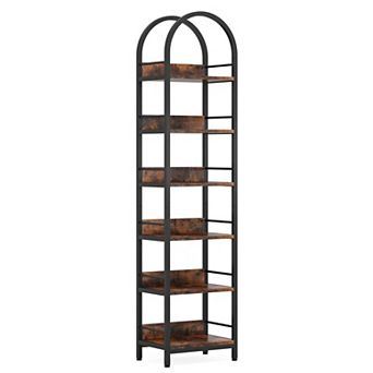 6 tier Corner Storage Bookshelf With Arched Top And Adjustable Feet For Stable Placement