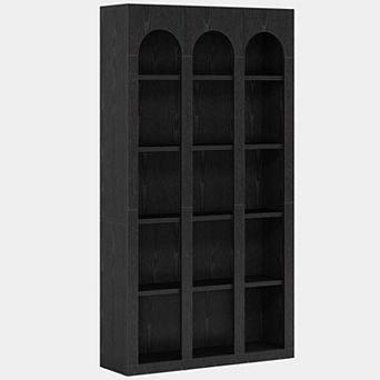 5 tier Wood Display Bookcase With Arched Design For Books Decor And Home Organization