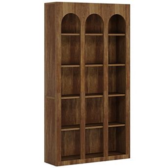 5 tier Wood Display Bookcase With Arched Design For Books Decor And Home Organization