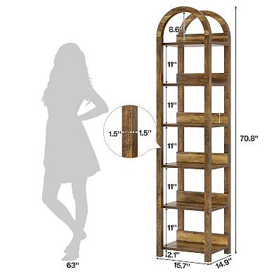 6 Tier Arched Freestanding Bookshelf Open Shelf Storage Organizer for Home Spaces