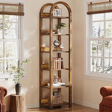 6 Tier Arched Freestanding Bookshelf Open Shelf Storage Organizer for Home Spaces