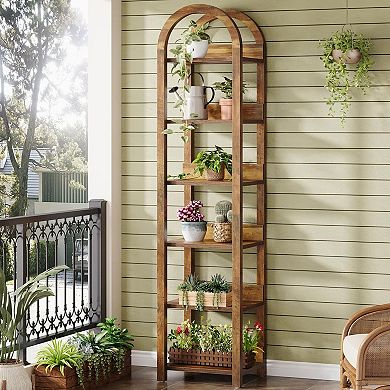 6 Tier Arched Freestanding Bookshelf Open Shelf Storage Organizer for Home Spaces