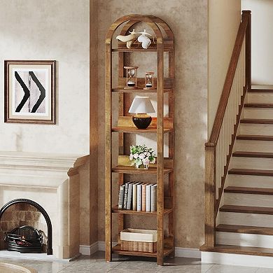 6 Tier Arched Freestanding Bookshelf Open Shelf Storage Organizer for Home Spaces