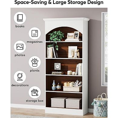 5 Tier Vertical Bookcase Storage Unit With Open Shelves For Living Room And Office