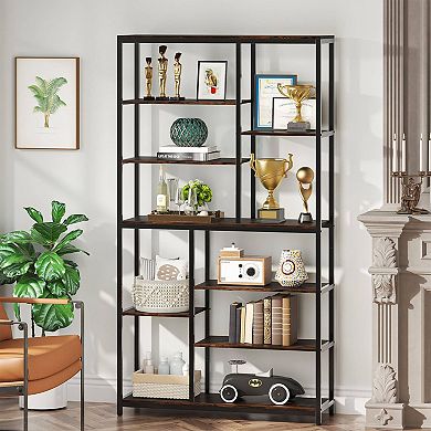 8 tier tall storage bookcase with open shelf design for reading corners and workspace organization