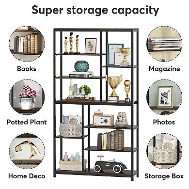 8 tier tall storage bookcase with open shelf design for reading corners and workspace organization