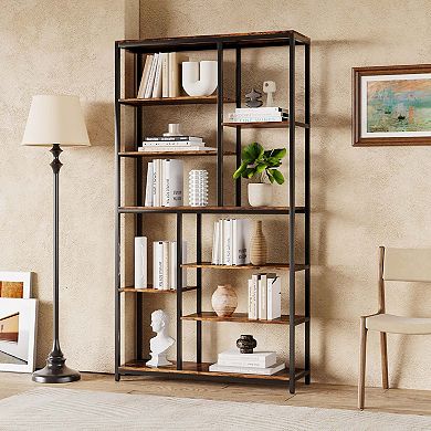 8 tier tall storage bookcase with open shelf design for reading corners and workspace organization