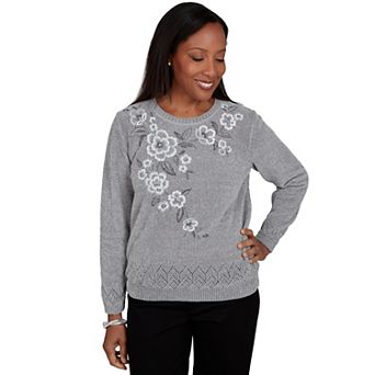 Women's Alfred Dunner Classic Embroidered Floral Textured Chenille Sweater
