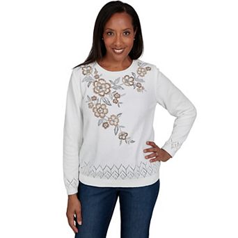 Women's Alfred Dunner Classic Embroidered Floral Textured Chenille Sweater