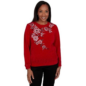 Women's Alfred Dunner Classic Embroidered Floral Textured Chenille Sweater