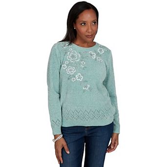 Women's Alfred Dunner Classic Embroidered Floral Textured Chenille Sweater