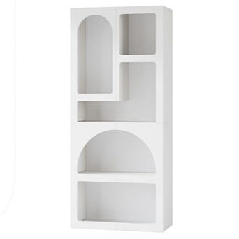 5 Shelf Freestanding Geometric Shelf Unit With Open Storage For Home Office And Living Room