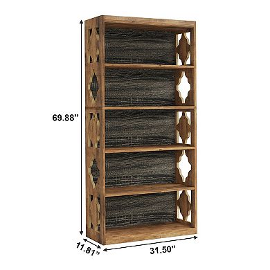 6 Tier Rhombus Pattern Bookcase With Open Shelves For Living Room And Office Storage
