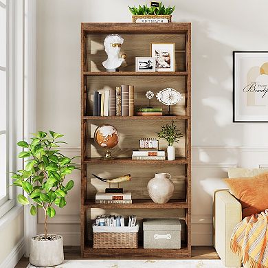 6 Tier Rhombus Pattern Bookcase With Open Shelves For Living Room And Office Storage