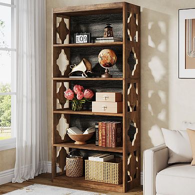 6 Tier Rhombus Pattern Bookcase With Open Shelves For Living Room And Office Storage
