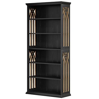 6 Shelf Industrial Style Bookcase With Closed Back For Home Organization And Display