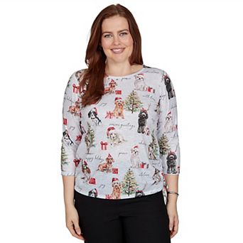 Women's Alfred Dunner Classic Gift Giving Dogs Knit Top