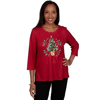 Women's Alfred Dunner Classic Christmas Tree Braided Neck Top