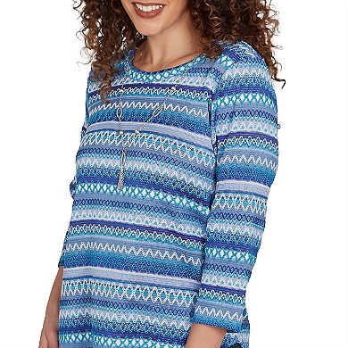 Women's Alfred Dunner Classic Textured Stripe Knit Top with Necklace