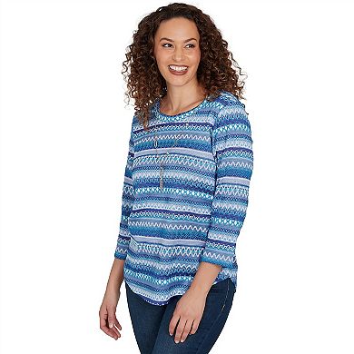 Women's Alfred Dunner Classic Textured Stripe Knit Top with Necklace