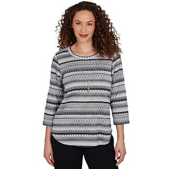 Women's Alfred Dunner Classic Textured Stripe Knit Top with Necklace