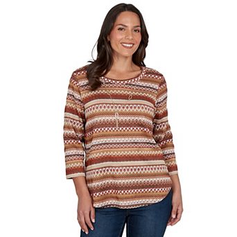 Women's Alfred Dunner Classic Textured Stripe Knit Top with Necklace