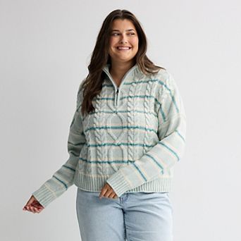 Juniors' Plus Size SO® Cable Quarter Zip Sweater