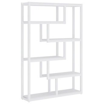 5 tier Industrial Etagere Bookshelf, Wood and Steel Open Display Storage Shelf
