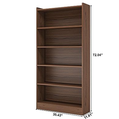 Tall Bookcase with Closed Back Panel, Deep Shelf Storage for Living Room