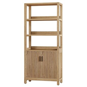 Freestanding Bookshelf with Cabinet Wood Look Home Office Storage Shelf