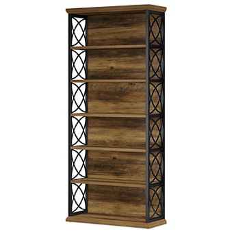 Freestanding Bookcase Metal Frame 6 Shelf Rustic Storage Display Shelf
