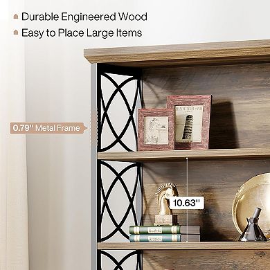 Freestanding Bookcase Metal Frame 6 Shelf Rustic Storage Display Shelf