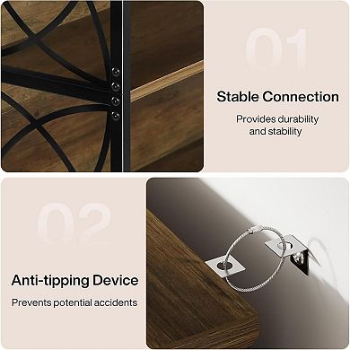 Freestanding Bookcase Metal Frame 6 Shelf Rustic Storage Display Shelf