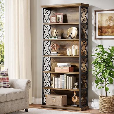 Freestanding Bookcase Metal Frame 6 Shelf Rustic Storage Display Shelf