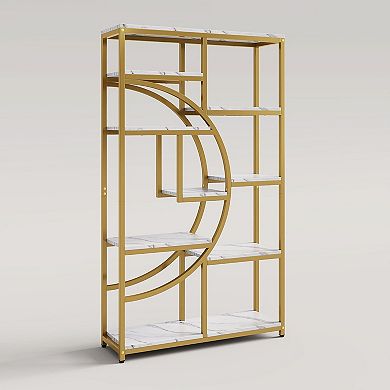 Industrial 9-Shelf Bookcase, Tall Open Display Shelving Unit for Living Room or Office
