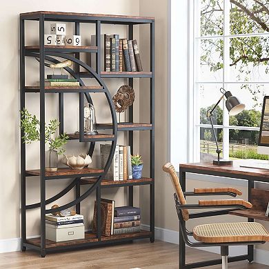 Industrial 9-Shelf Bookcase, Tall Open Display Shelving Unit for Living Room or Office