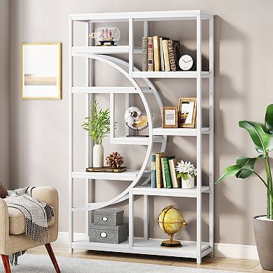 Industrial 9-Shelf Bookcase, Tall Open Display Shelving Unit for Living Room or Office