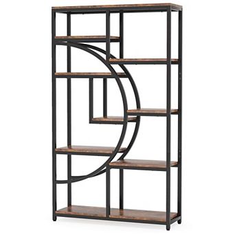 Industrial 9-Shelf Bookcase, Tall Open Display Shelving Unit for Living Room or Office