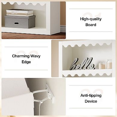 Open Bookcase 5 Shelf Tall Storage Unit with Scalloped Sides