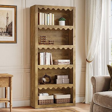 Open Bookcase 5 Shelf Tall Storage Unit with Scalloped Sides