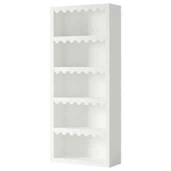 Open Bookcase 5 Shelf Tall Storage Unit with Scalloped Sides