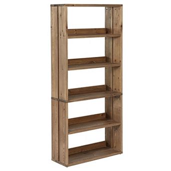 5 tier Tall Bookshelf, Farmhouse Style Solid Wood Storage Rack for Home Organization