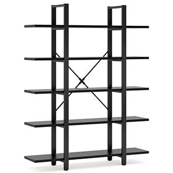 5 tier Tall Bookshelf, Metal Frame Open Storage Shelf for Living Room or Office