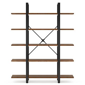 5 tier Tall Bookshelf, Metal Frame Open Storage Shelf for Living Room or Office