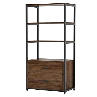 4 tier Bookshelf with Drawers, Metal Frame Storage Shelf for Home Office or Bedroom