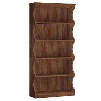 Living Room Bookcase Tall 5 Shelf Storage Bookcase Curved Sides